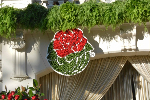 Rose emblem medallion on Touranment House with greenery