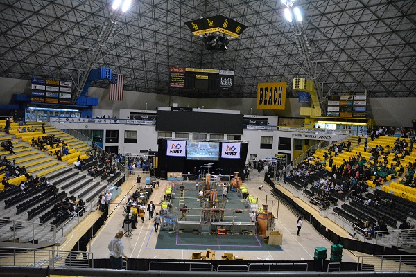 FIRT® Robotics arena in Walter Pyramid with students in seats