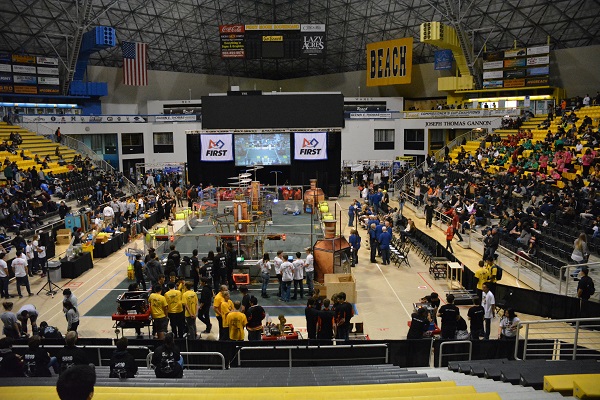 Overall shot of FIRST® Robotics arena at Walter Pyramid, March 25, 2017