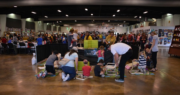 kids and teachers build with blocks at Imaginology