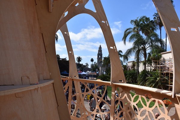 Balboa Park as seen through wooden structure at Maker Faire® San Diego 2016