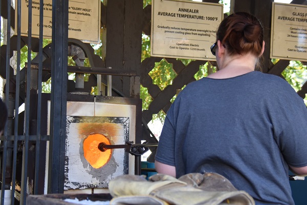 Glass heated to red-hot for glassblowing at Maker Faire® San Diego