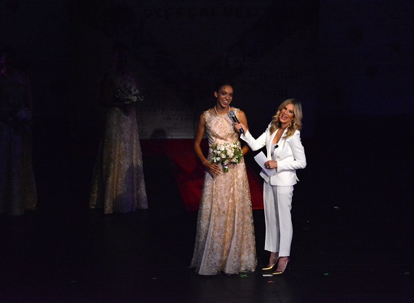 Rose Princess Lauren Buehner and Ellen K laugh onstage