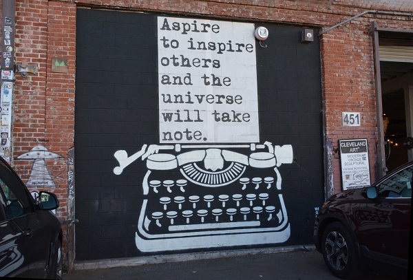 "Aspire" mural on wall during Maker Walk L.A.