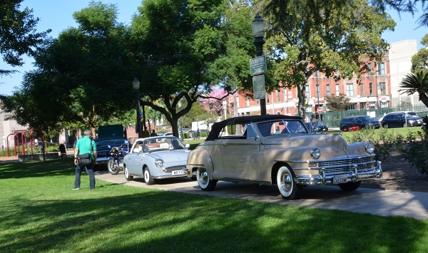 line of classic cars at SGV Pride