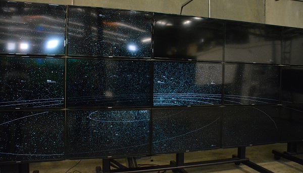 Oblong industries display of constellations on screen at Maker Walk L.A.