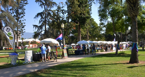 white tents set up in Pasadena's Central Park for SGV Pride Festival