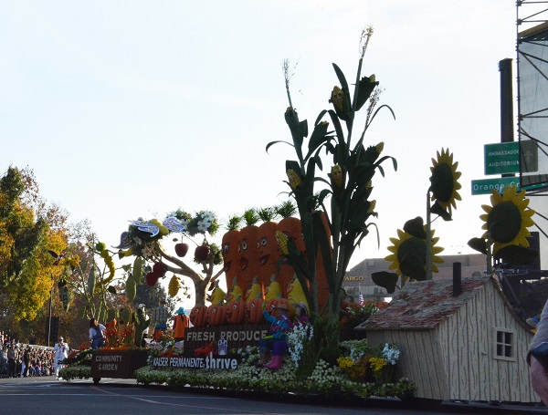 Community Garden float approaches Colorado Boulevard