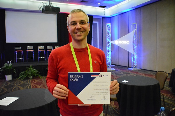 Robert Langer of Senorics with his first-place certificate at CES 2018