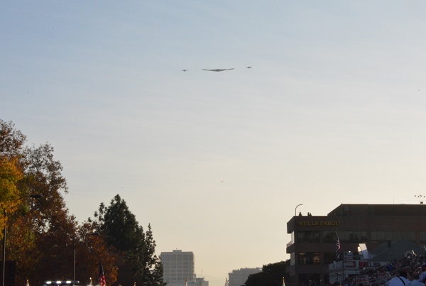 B-2 and F-35s fly down the parade route