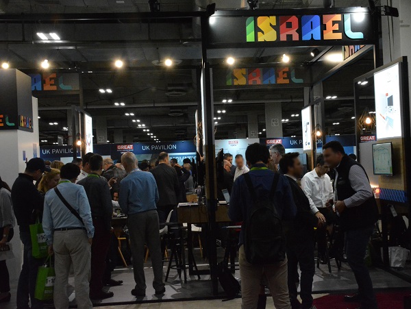 CES 2018 attendees walk into "Israel" display at Eureka Park marketplace