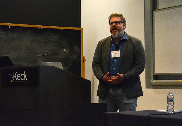 Professor Dan Keefe at Keck Institute lectern