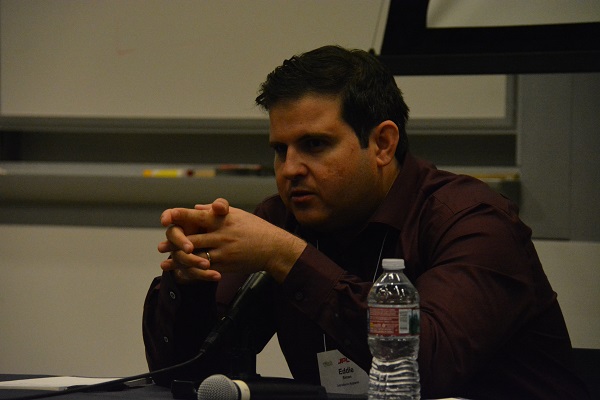 Eduardo Siman of Interdeco Apparel replies to a question during Caltech virtual reality panel