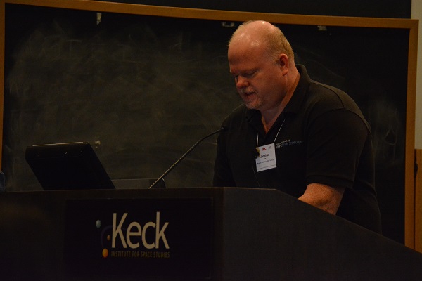 WorldWide Telescope architect Jonathan Fay speaks from Keck lectern