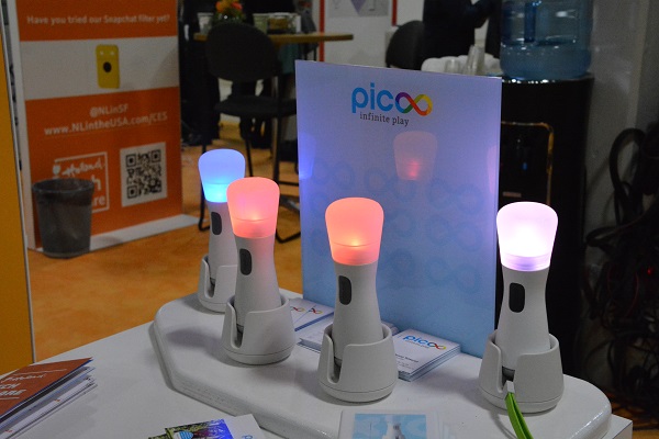 Picoo lighted-up ligth stick devices on display at Eureka Park