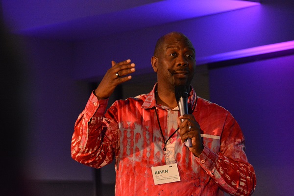 Reverend Kevin Sauls in closeup during his presentation at Cedars-Sinai "Virtual Medicine" conference in Los Angeles