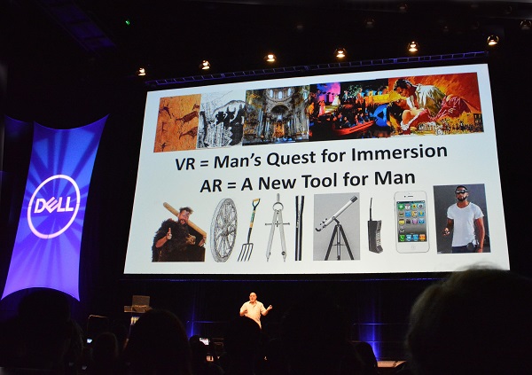 Charlie Fink at VRLA with VR and AR slide onstage