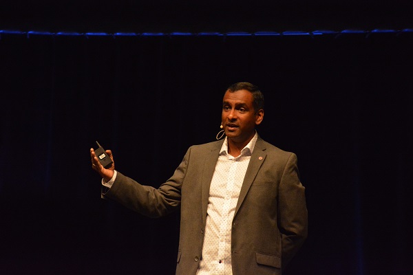 Kumar Kaushik of Intel speaks onstage at VRLA 2018