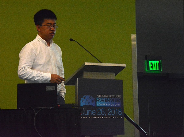 Yi Shan of Deephi Technology at Autonomous Vehcile Sensors Conference podium