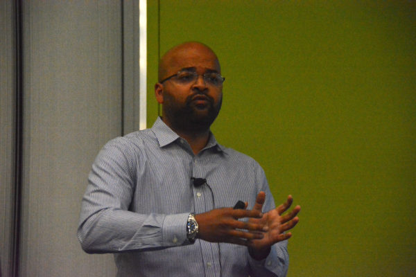 Closeup of Dr. Aniket Saha of ARM during his presentation at Autonomous Vehicle Sensors Conference 2018