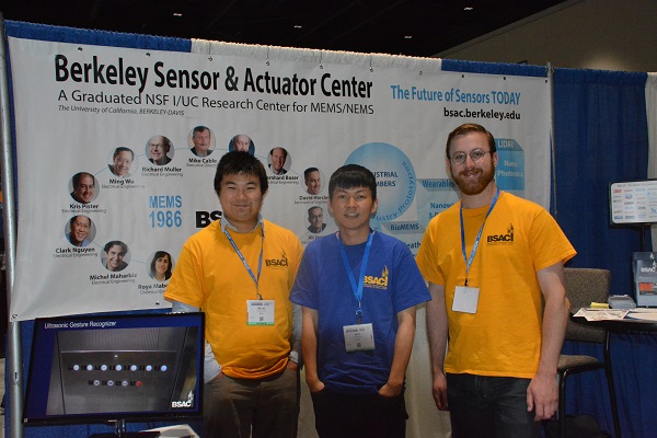 Three teammembers from UC Berkeley at their booth on the Sensors 2018 show floor.