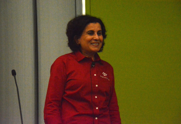 Closeup of Dr. Maha Achour smiling during her presentation at Autonomous Vehicle Sensors Conference 2018