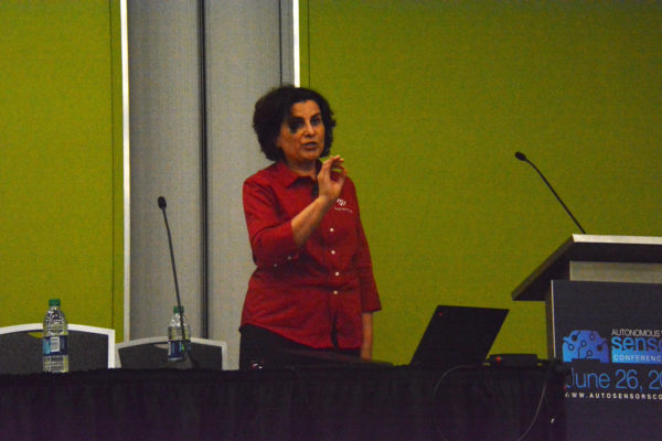 Dr. Maha Achour of Metawave Corporation during her presentation at Autonomous Vehicle Sensors Conference 2018