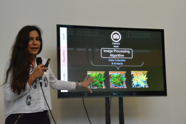 Engineer Elif Kara explains the algorithm of Plant Optics during "Demo Day"