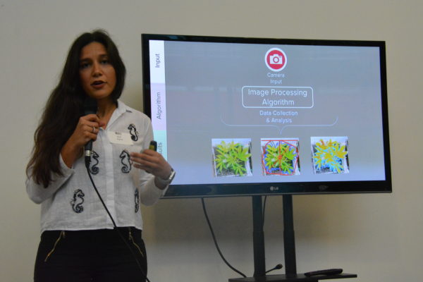 Engineer Elif Kara explains the algorithm of Plant Optics during "Demo Day"