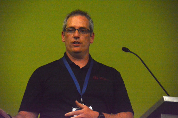 Closeup of Eric Turenne, of Phantom Intelligence, speaking at Autonomous Vehicle Sensors Conference 2018