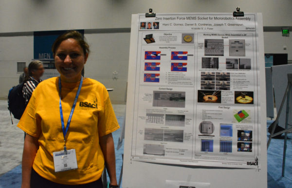 Hani Gomez with UC Berkeley's award-winning poster at Sensors 2018.