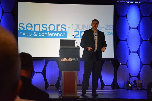 Jason Shepherd of Dell delivers a keynote speech during Sensors 2018