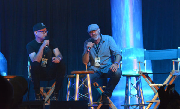 Universal Studios' John Murdy and Chris Williams onstage for "Halloween Horror Nights" reveal at ScareLA™ 2018.