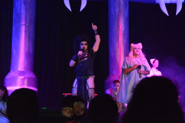 "Dr. Frankenfurter" sings next to blonde drag queen in "Rocky Horror" spoof at ScareLA