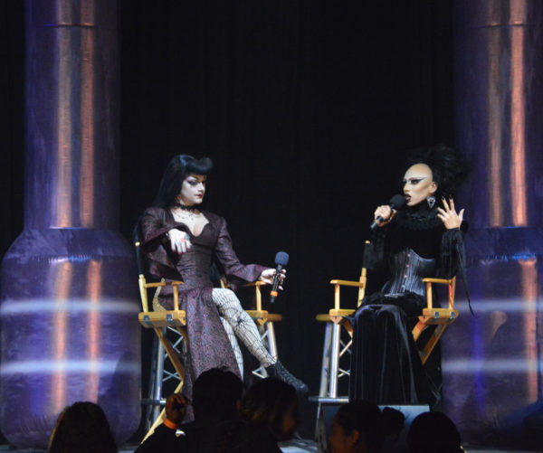 Drag queens Anita Procedure and Vander Von Odd sit down for a "fireside chat" on the Monster Stage at ScareLA 2018