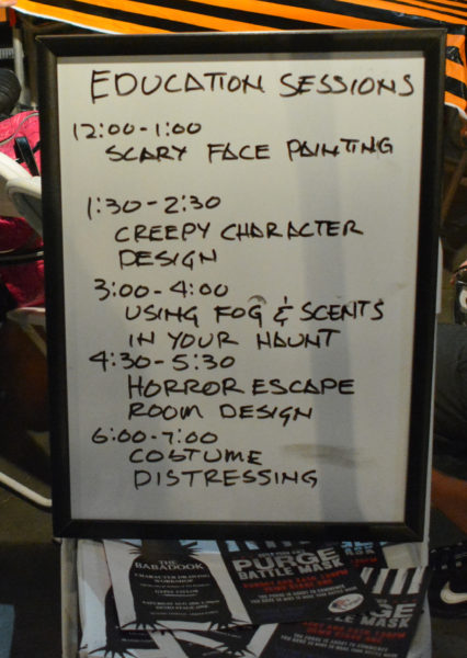 Education sessions sign at ScareLA 2018