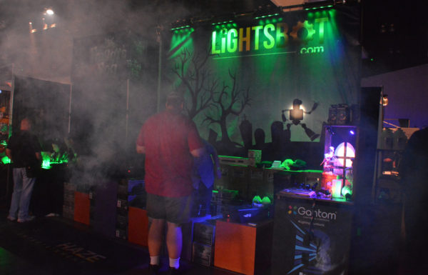 lightsbot booth with ScareLA 2018 atttendees browsing