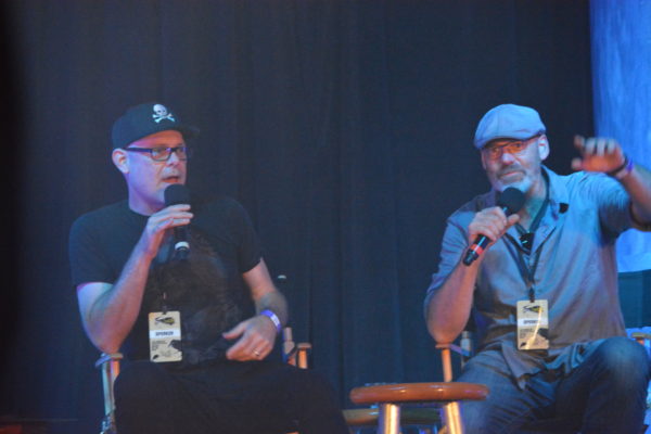 Universal Studios Art Director Chris Williams and Creative Director John Murdy talk to gathered audience during "Halloween Horror Nights" reveal at ScareLA™ 2018.