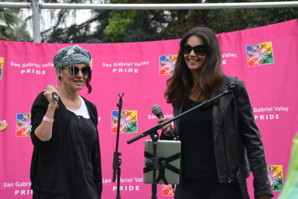 Two female singers front and center during "Boynanarama" performance at SGV Pride 2018