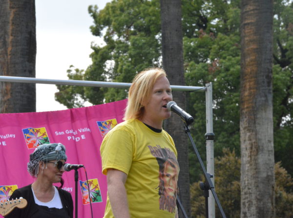 Vocalist Devin Tait of Boynanarama sings during SGV Pride 2018