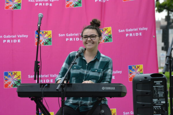 Elise Shackleton performs on keyboards during SGV Pride 2018