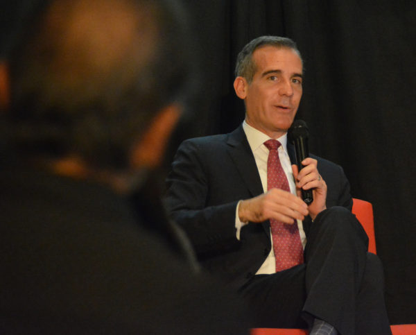 Los Angeles Mayor Eric Garcetti during "Toolbox L.A." Fireside Chat with Noramay Cadena