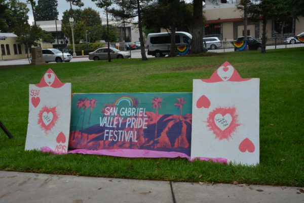 San Gabriel Valley Pride banner near cards