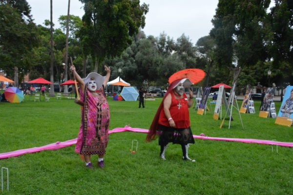 Sister Kumonawanna Leiya cheers during "croquet gayme" at SGV Pride 2018