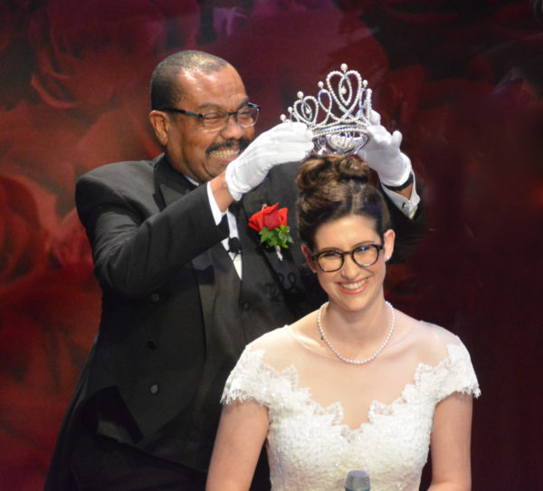 2019 Tournament of Roses President Gerald Freeny places the crown on the head of 101st Rose Queen, Louise Deser Siskel