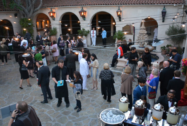 guests at Pasadena Playhouse reception on the plaza, prior to Rose Queen announcement