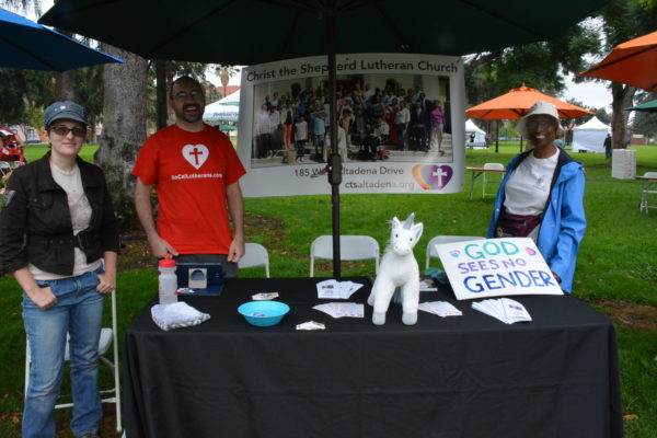 "God Has No Gender" sign at Christ the Shepherd Lutheran Church display during SGV Pride 2018