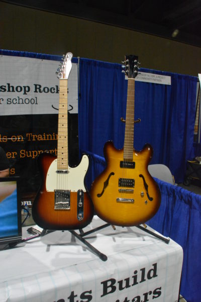 Guitars made by middleschoolers on display at Woodshop Rocks exhibit during California STEAM Symposium 2018