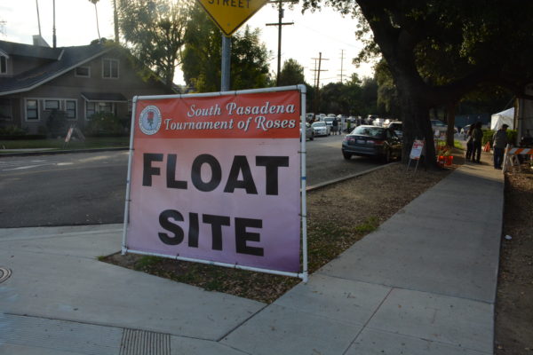 Sign at South Pasadena rose float barn prior to Rose Parade®