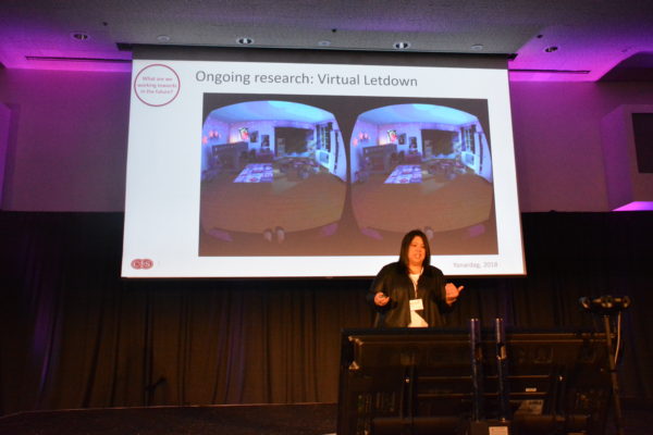 Dr Melissa Wong with "Virtual Letdown" slide at Medical Virtual Reality 2019 conference